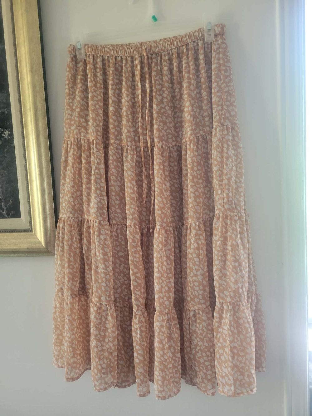 aerie Blush Tiered Maxi Skirt with Subtle Animal Print